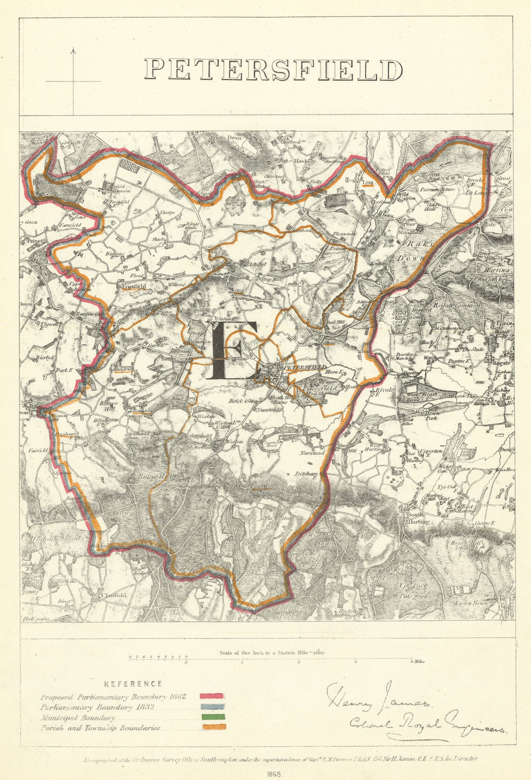 Petersfield, Hampshire. JAMES. Parliamentary Boundary Commission 1868 old map